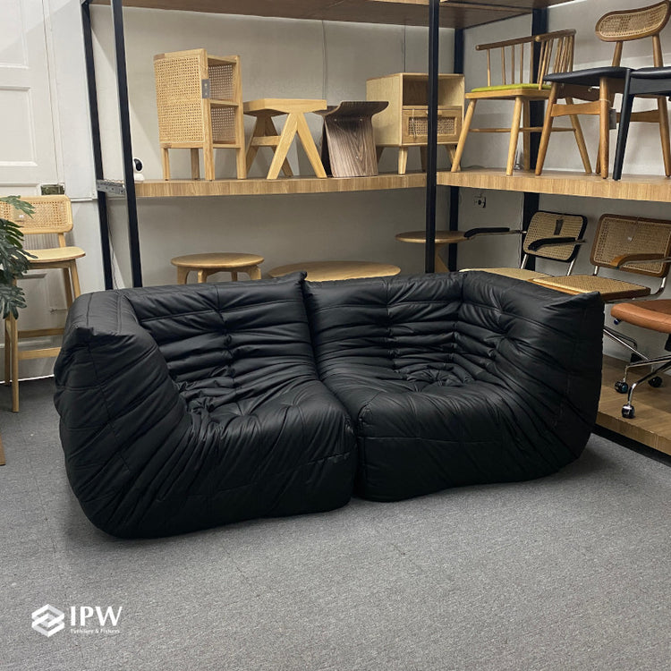 Togo Corner Seat (Black Leather) - Set