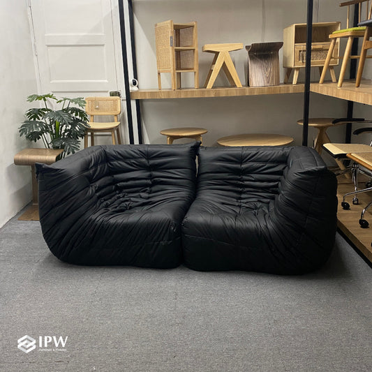 Togo Corner Seat (Black Leather) - Set