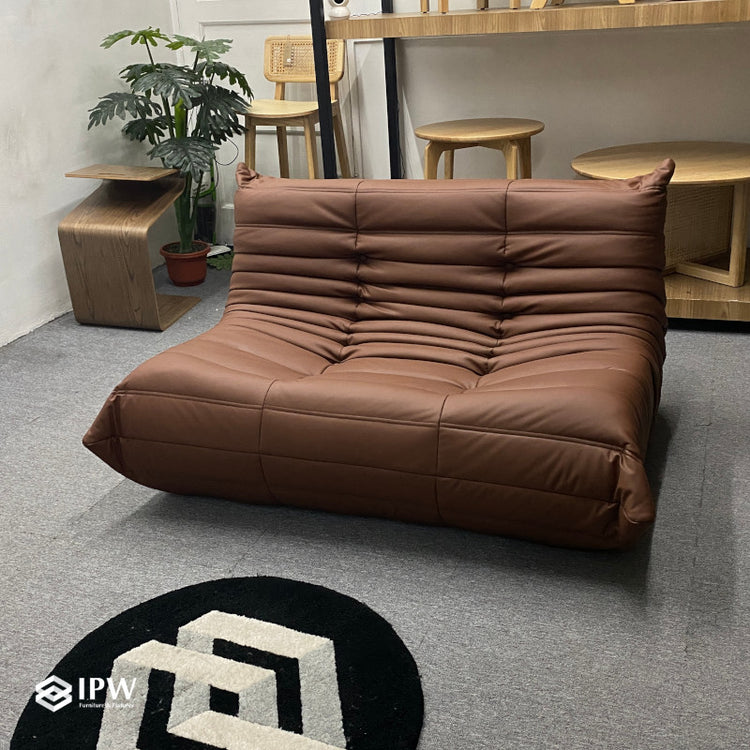 Togo Love Seat (Tan Leather)