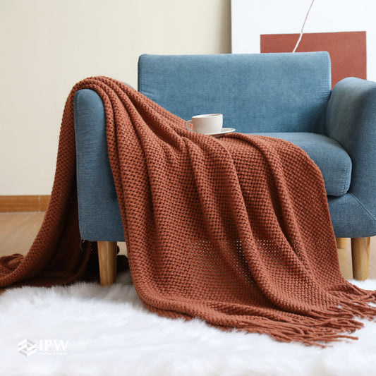 Four Seasons Woven Throw - Knitted Brick Red