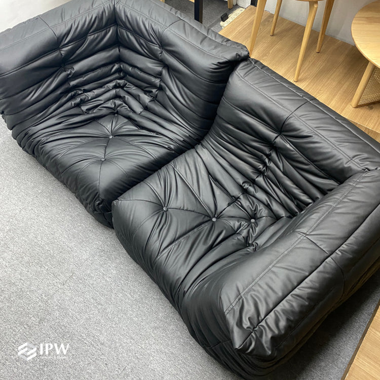 Togo Corner Seat (Black Leather) - Set